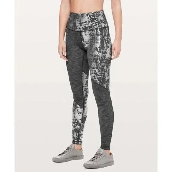 Lululemon Wunder Under High Rise Tight Leggings Silver Black Brindle Foil - Picture 1 of 10